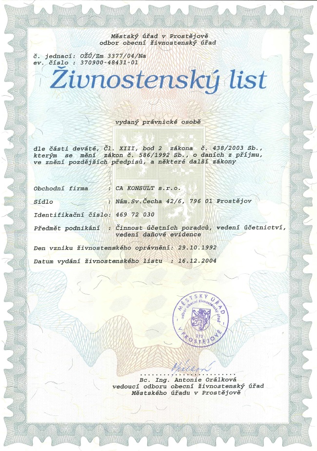 živnostenský list